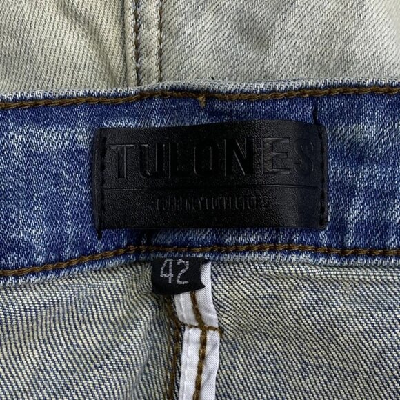 Tulones Men's Stacked Distressed Flare Jeans Light Blue Size 42 – NWT - Picture 2 of 8